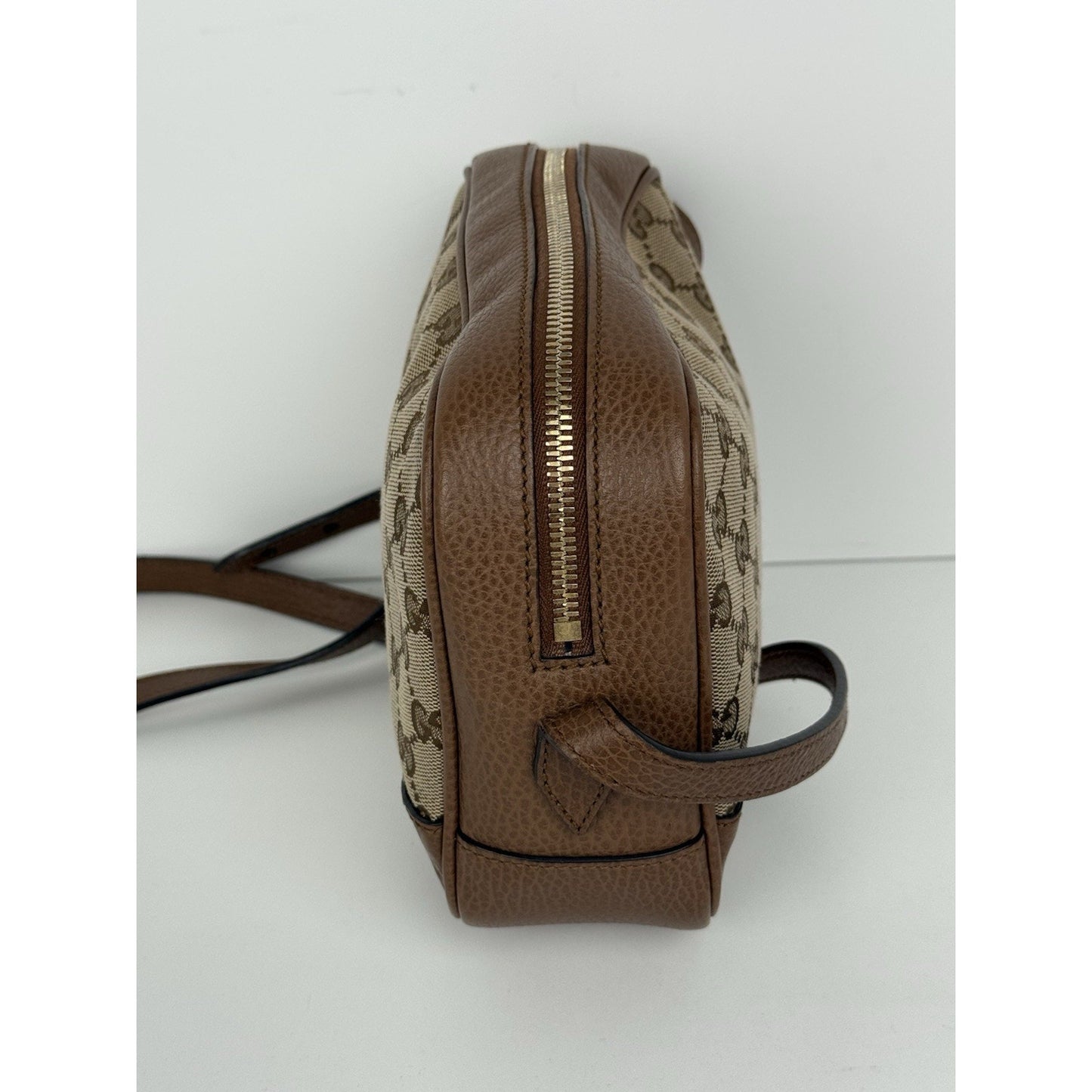 Gucci Camera Bag Beige Canvas Brown Leather Shoulder Bag