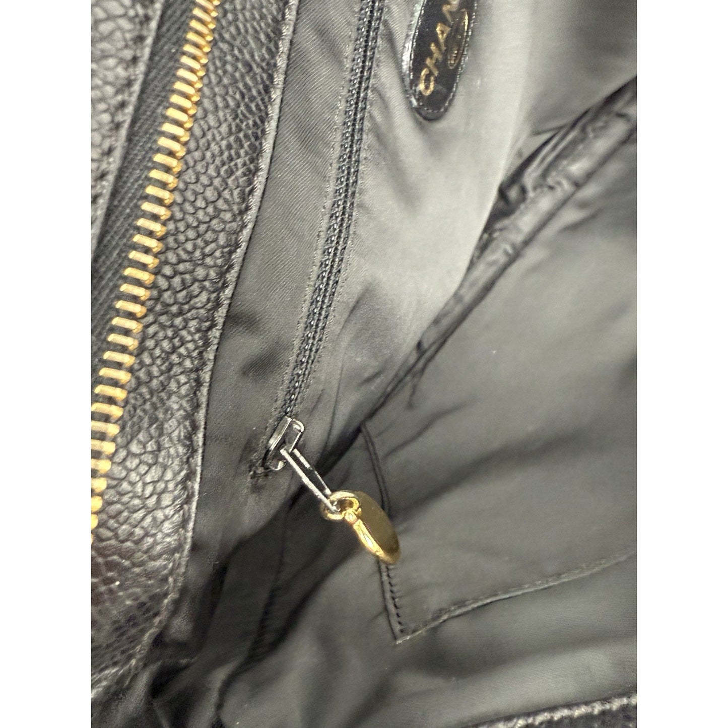 CHANEL Tote Bag Grained Calfskin Black Gold Hardware