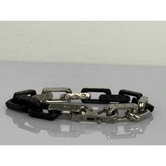 Louis Vuitton Monogram Chain Bracelet Stainless Steel Silver & Black M00687 LE02