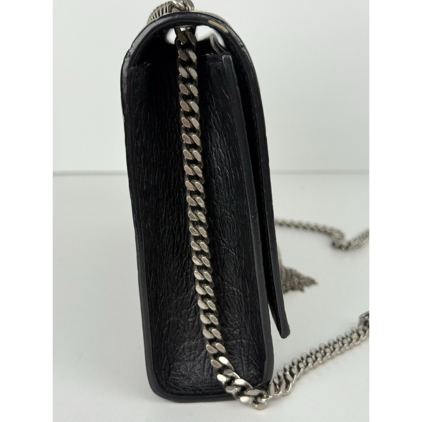 SAINT LAURENT Calfskin Crocodile Embossed Medium Kate Tassel Crossbody Black