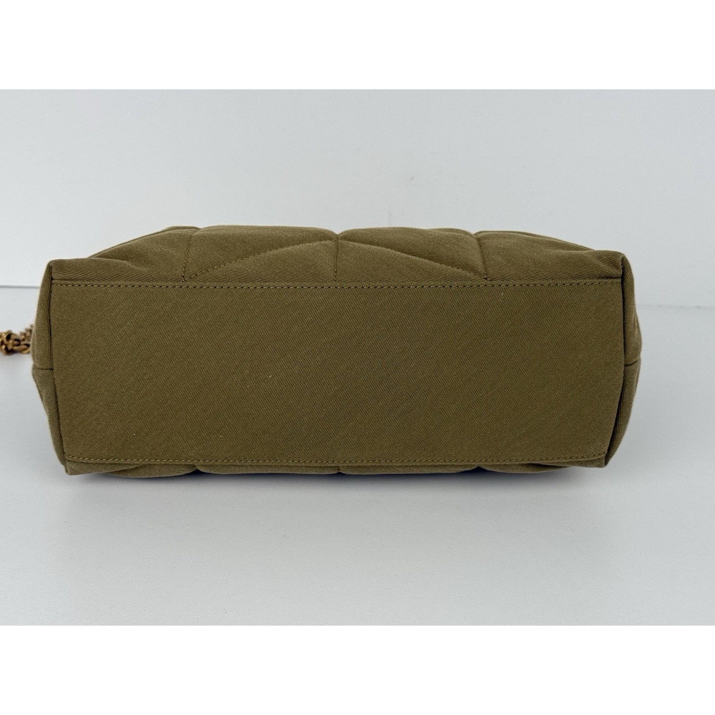 SAINT LAURENT Small Puffer Wool Chevron Quilt Shoulder Bag in Olive Green