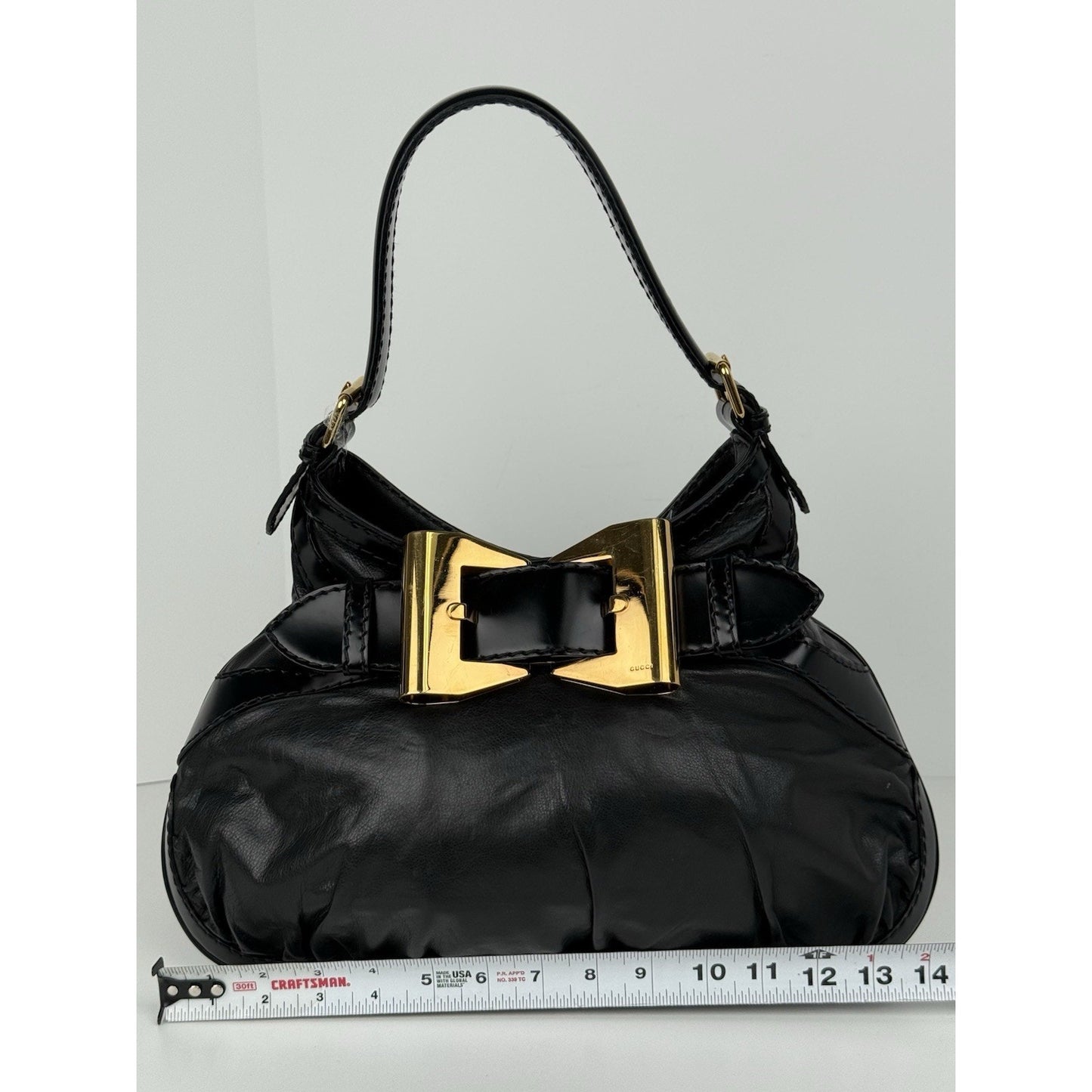 Gucci Queen Metal Bow Black Leather Hobo/Shoulder Bag