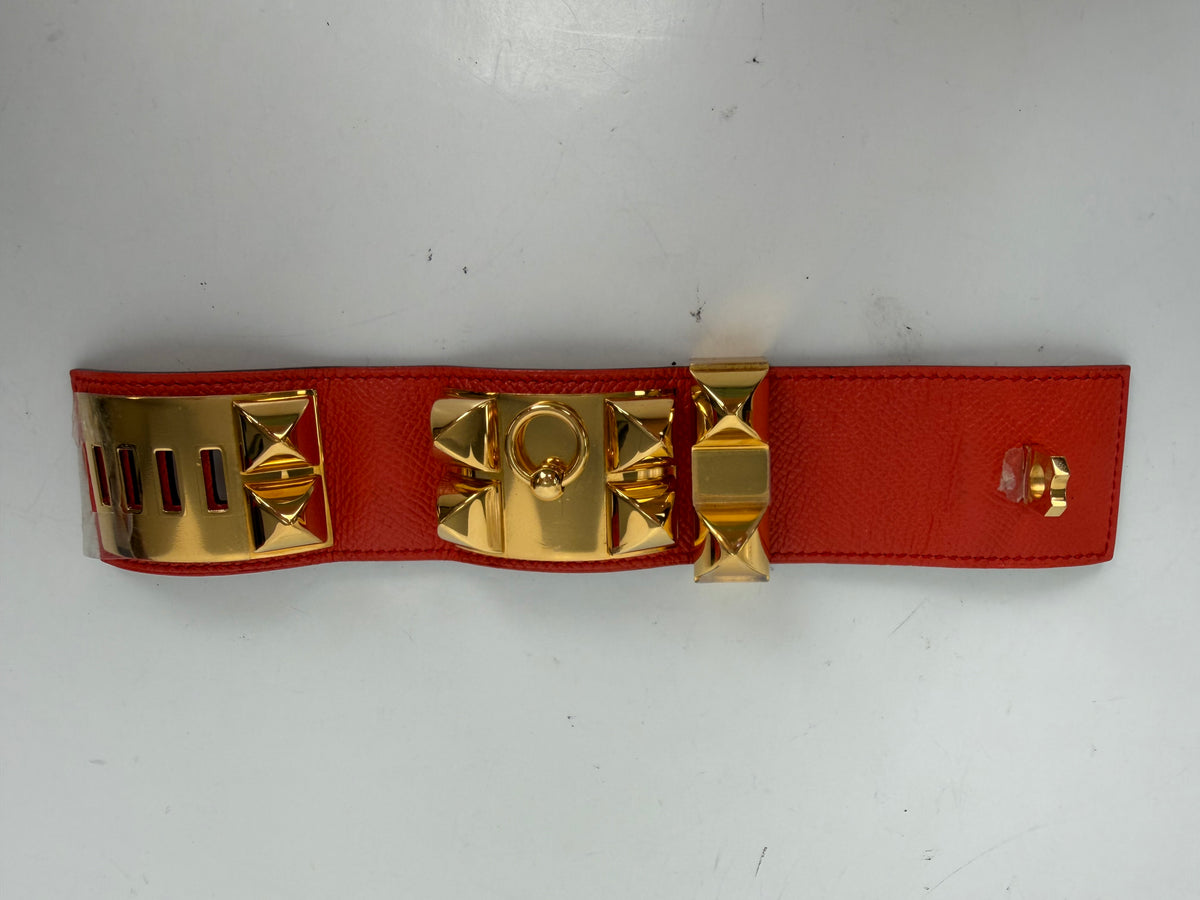 Hermes Collier de Chien Bracelet with Studs in Orange Leather 2016 YK-2