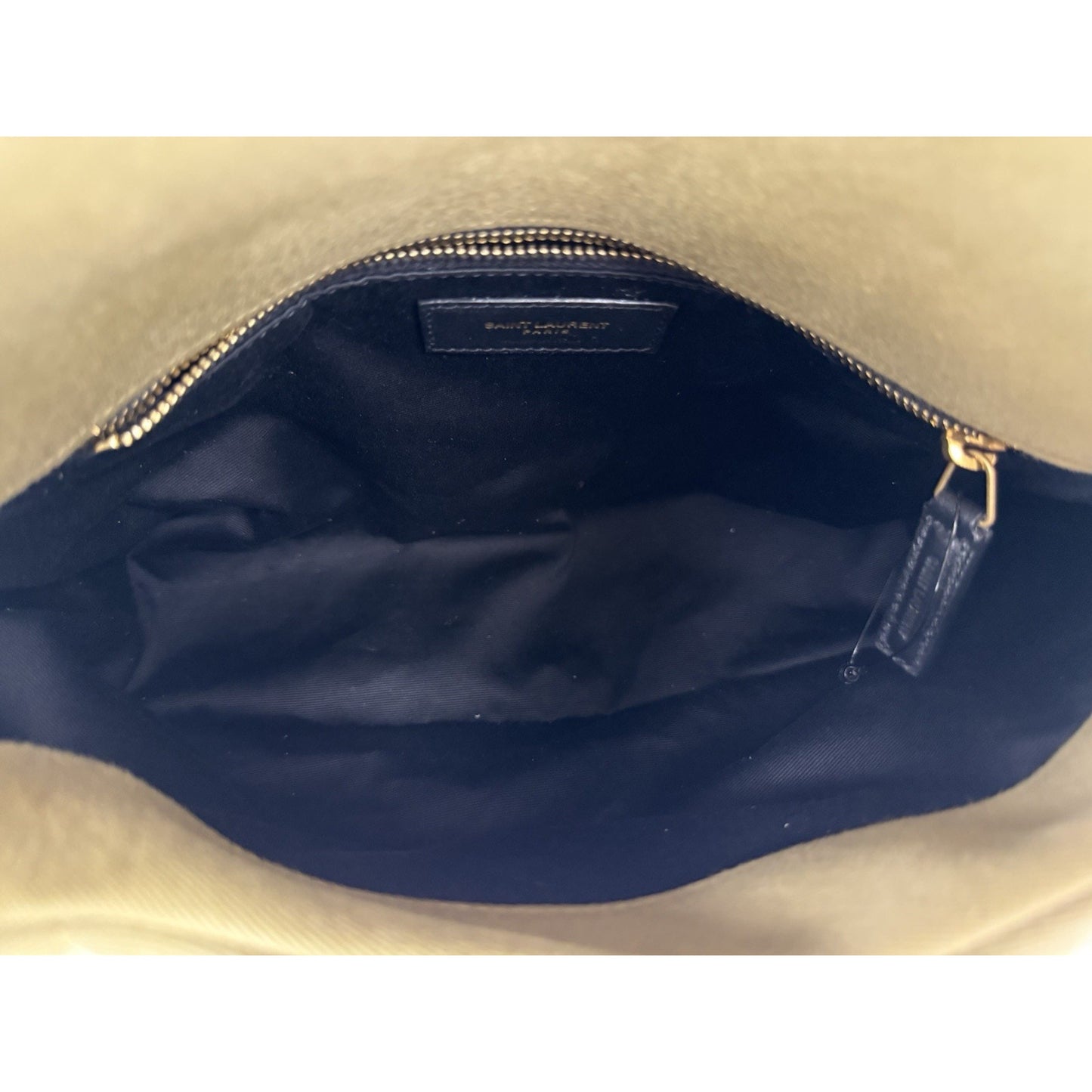 SAINT LAURENT Small Puffer Wool Chevron Quilt Shoulder Bag in Olive Green