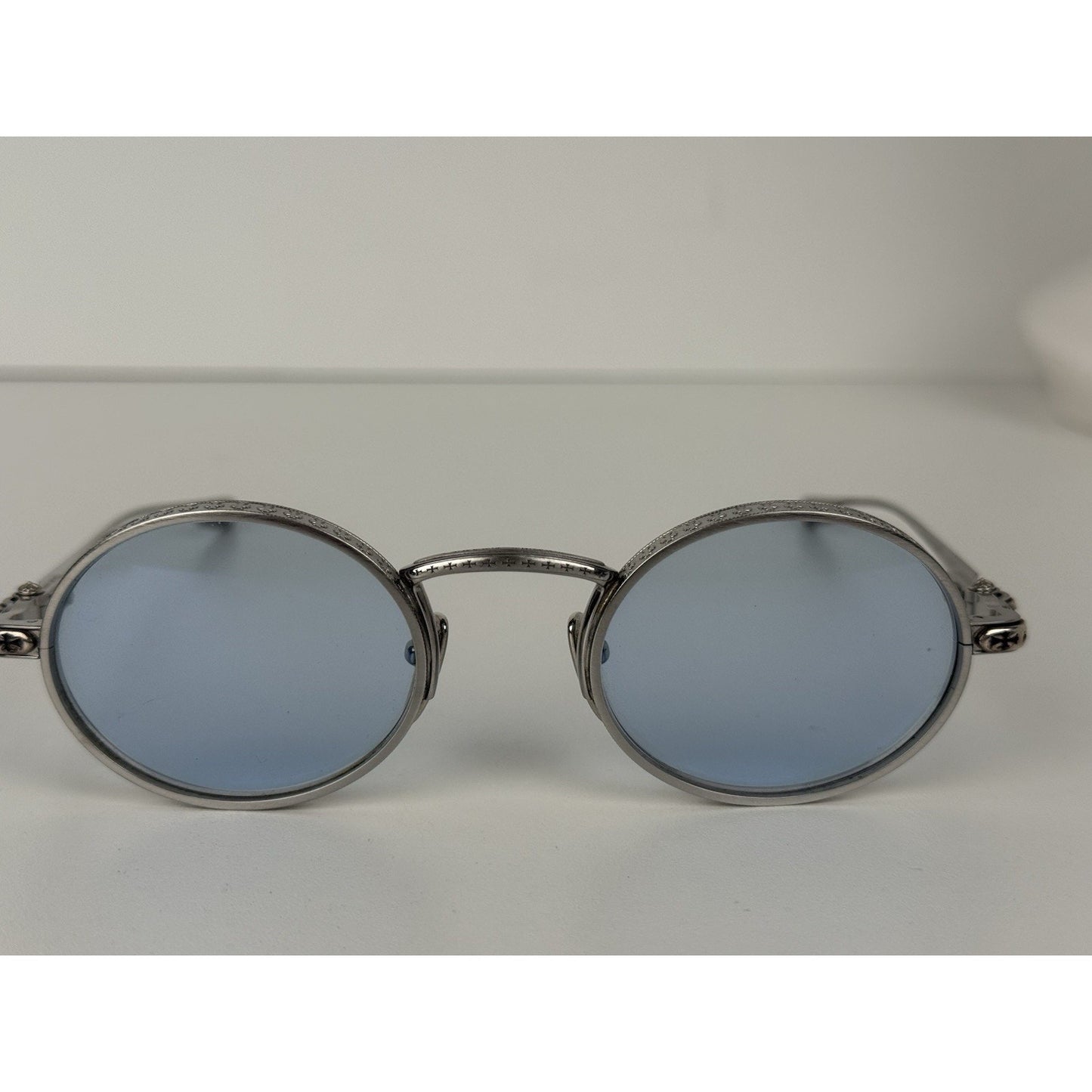 CHROME HEARTS Honey Dipped Sterling Silver Oval Blue Sunglasses