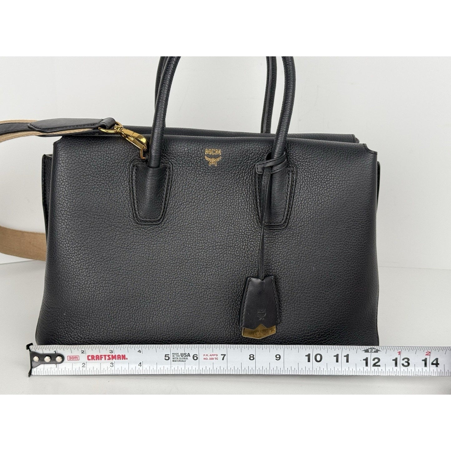 MCM Metallic Grained Black Calfskin Medium Milla Tote Spike Silver