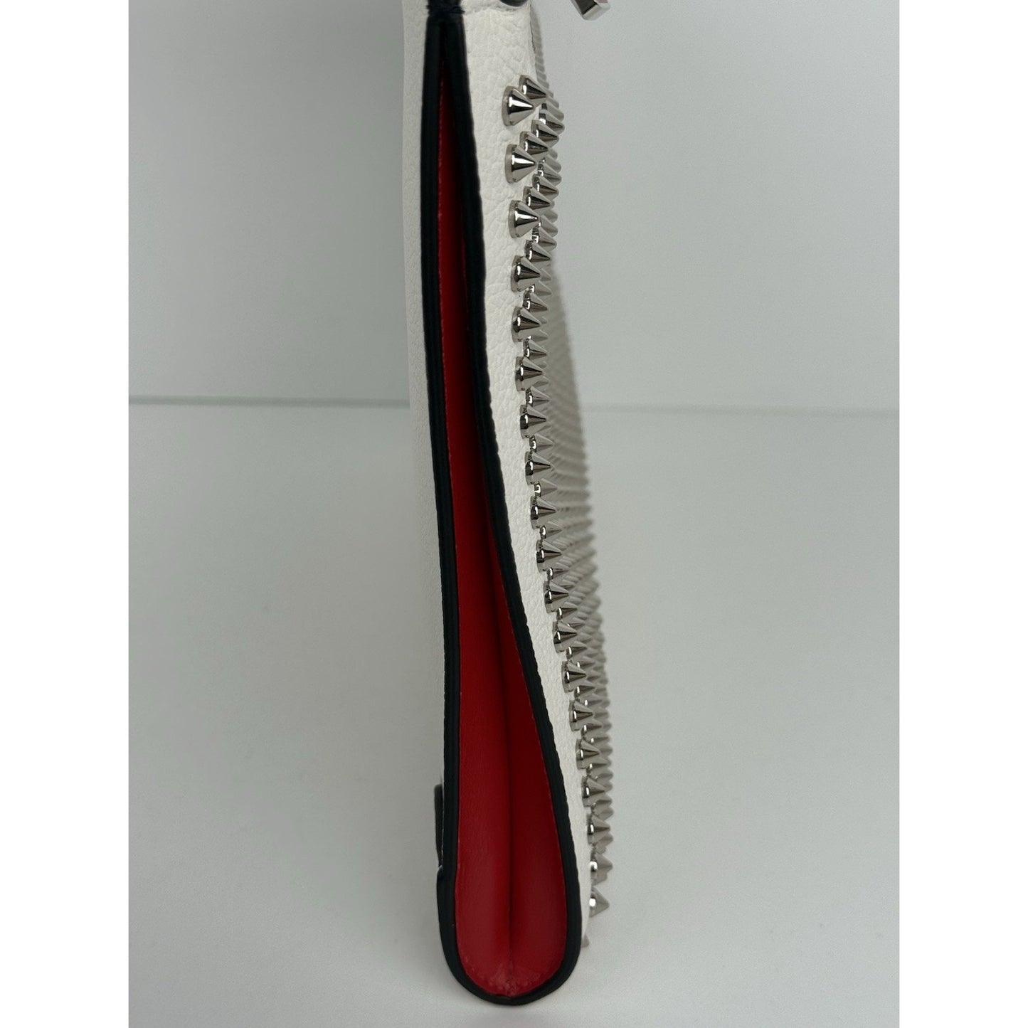 Christian Louboutin White Sky Pouch Clutch with Spike Studs and Silver Hardware