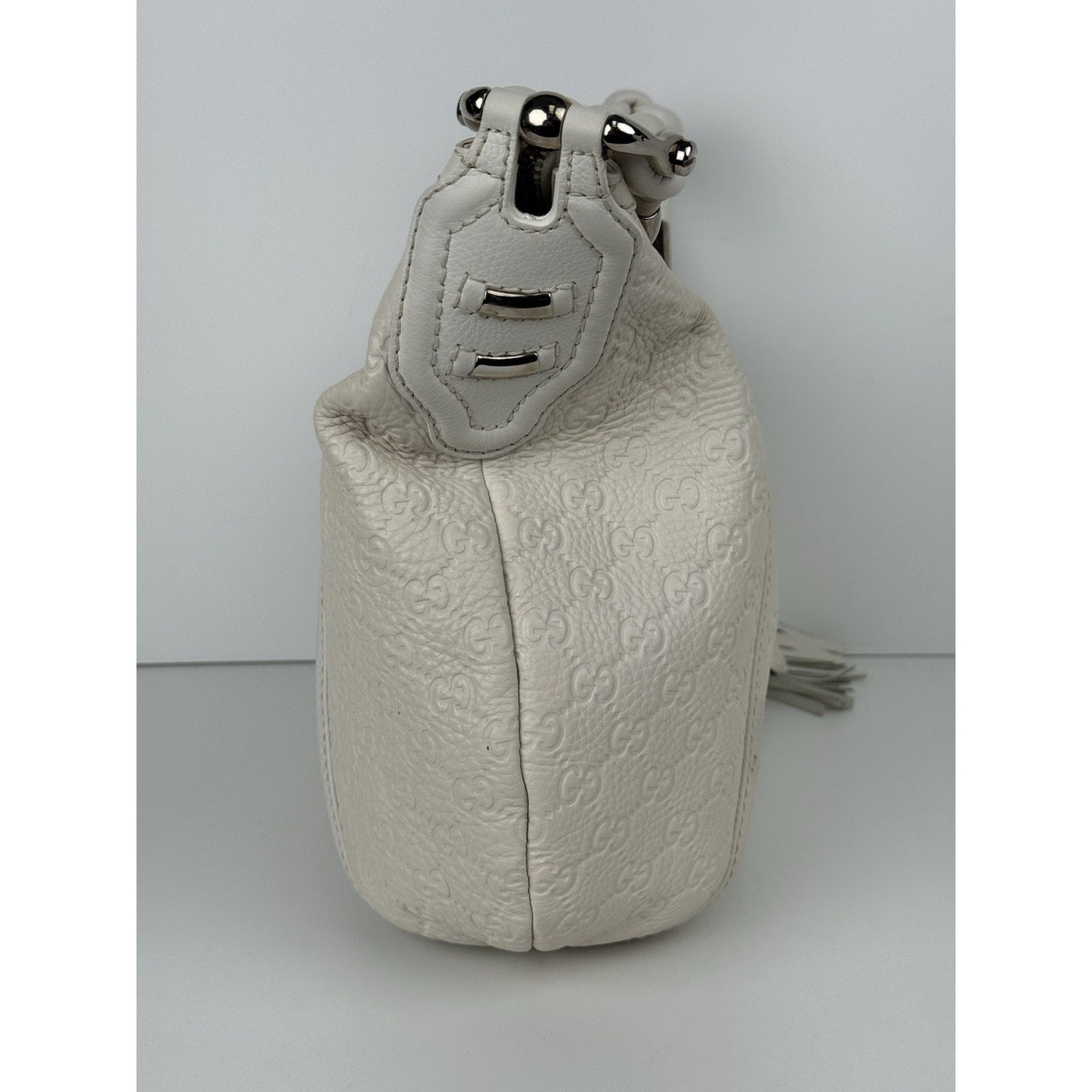 Gucci Guccissima Medium Techno Horsebit Hobo White Leather