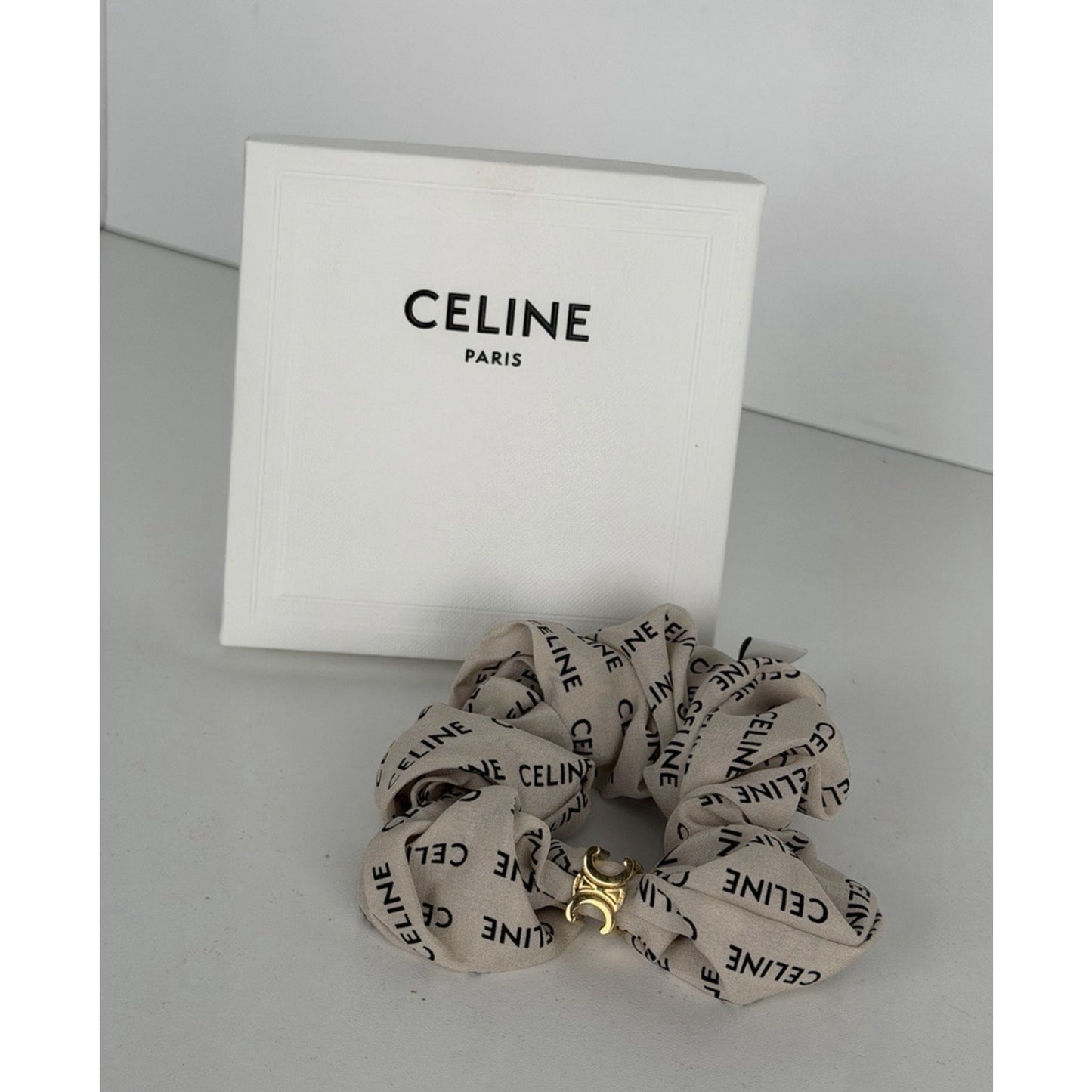 Celine Rayure Scrunchie in Silk and Brass with a Gold Finish