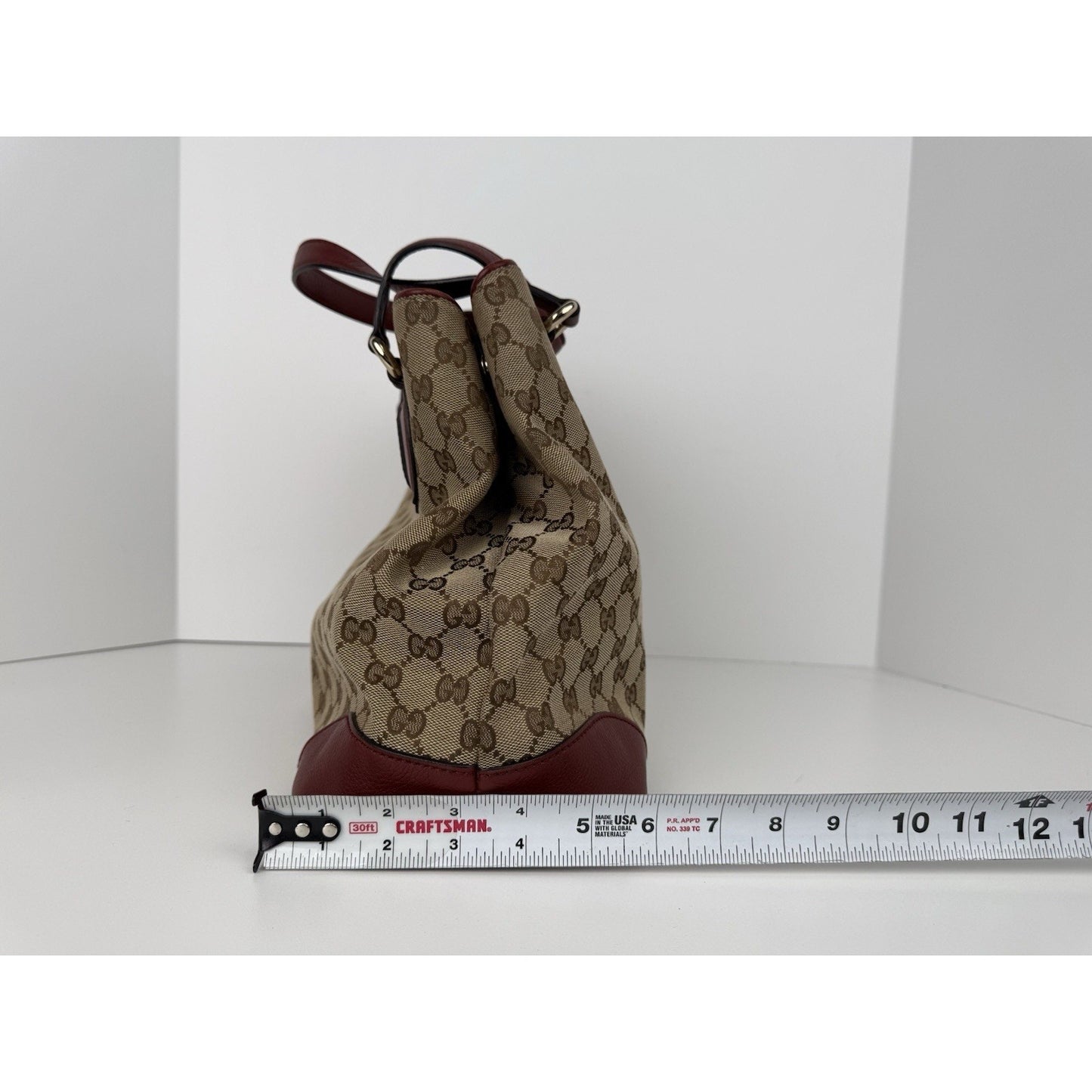 Gucci Red/Beige GG Canvas and Leather Medium Supreme Web Dressage Tote