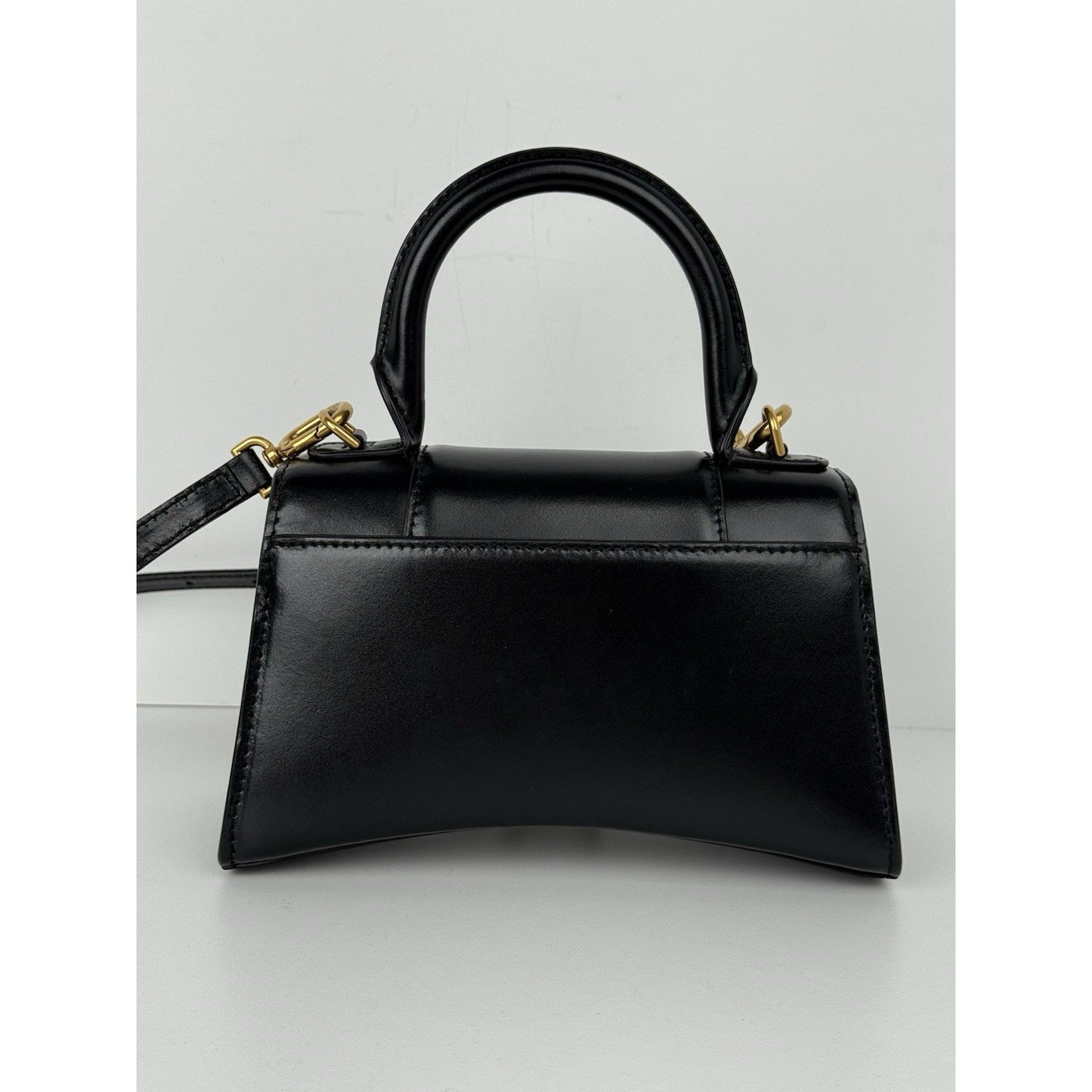 Balenciaga Hourglass XS Top Handle Bag Black Leather with Silver Hardware