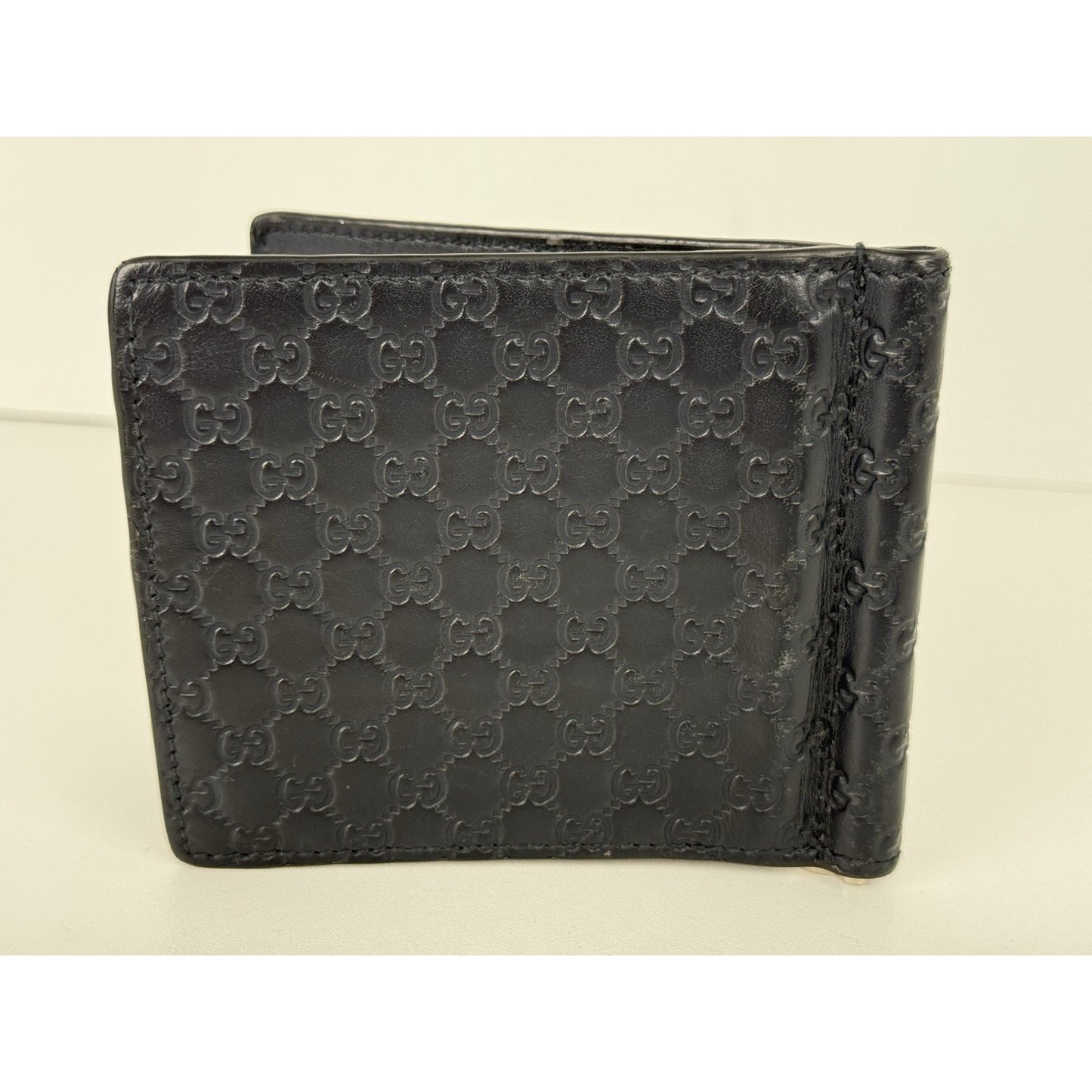 Gucci Guccissima Black Leather Money Clip Card Holder