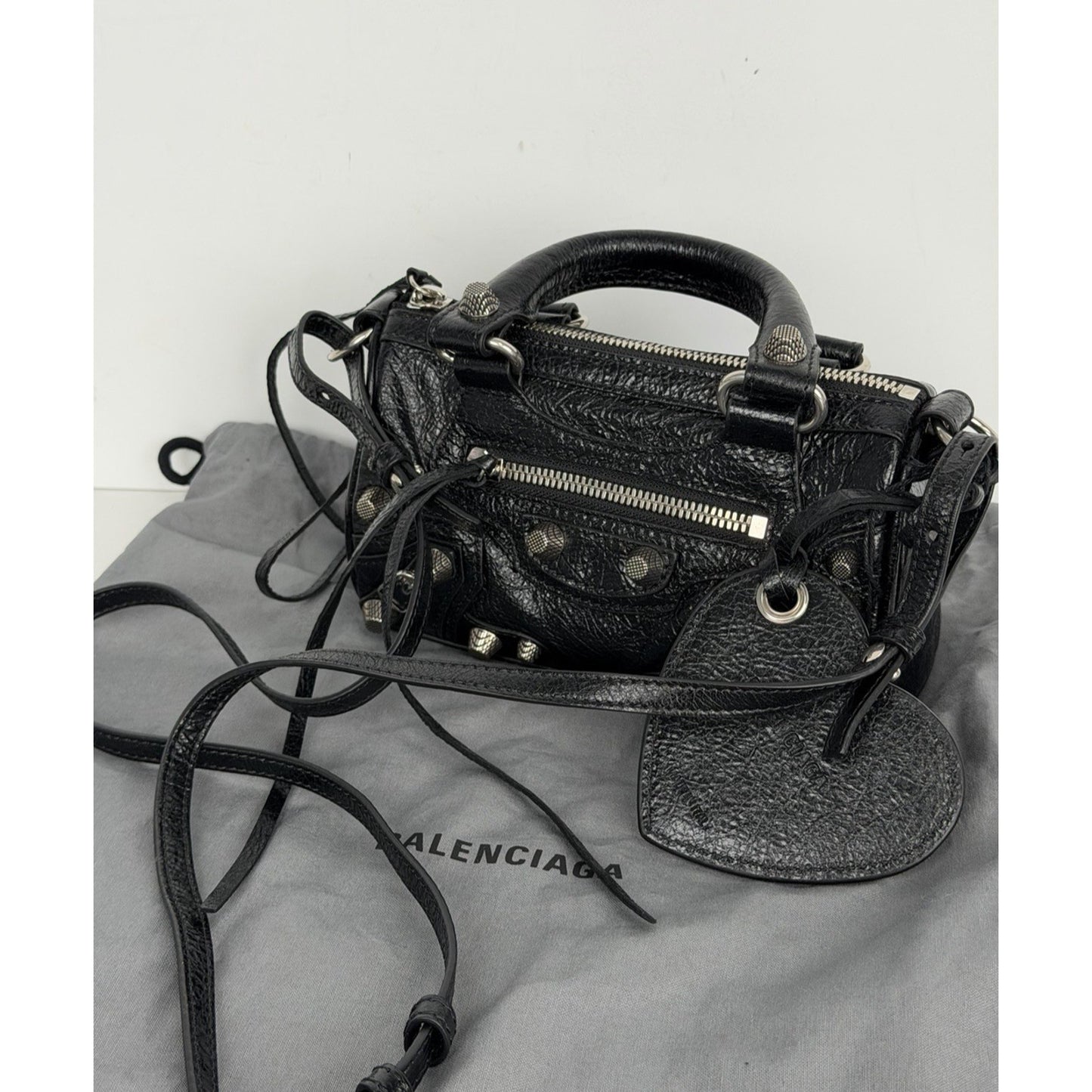 Balenciaga Neo Cagole Nano Duffle Bag in Black Leather Crinkled Finish D5