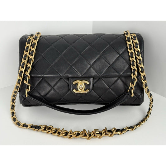 Chanel Timeless Classic Flap Medium Quilted Leather Shoulder Bag Black with Gold