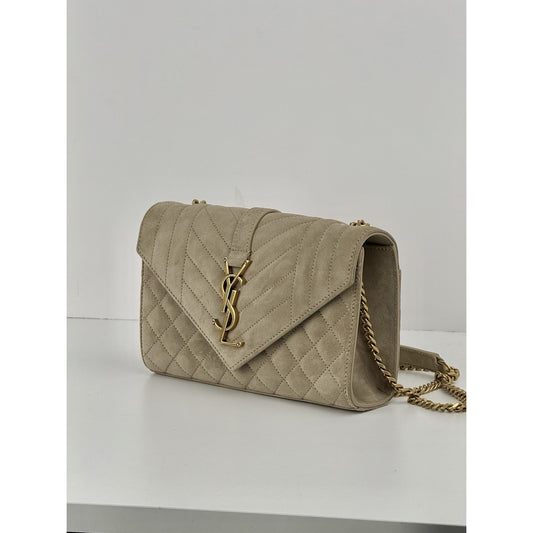 Saint Laurent Suede Matelasse Beige Envelope Small Bag