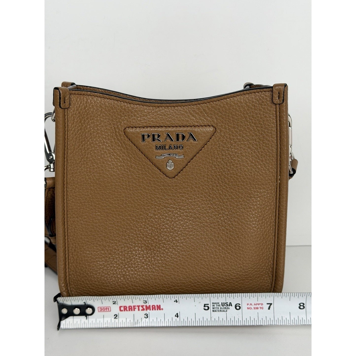Prada Vitello Daino Soft Mini Hobo Messenger Bag in Caramel Brown Leather