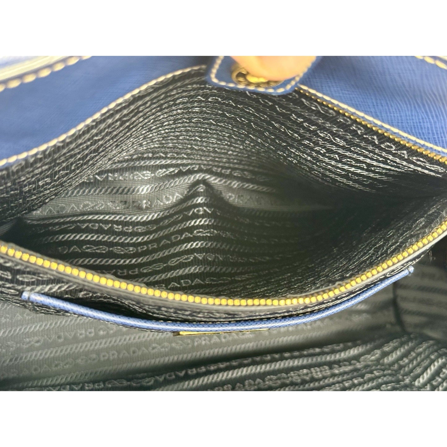 Prada Galleria Saffiano Lux Leather Two Tone Blue Tote C-9