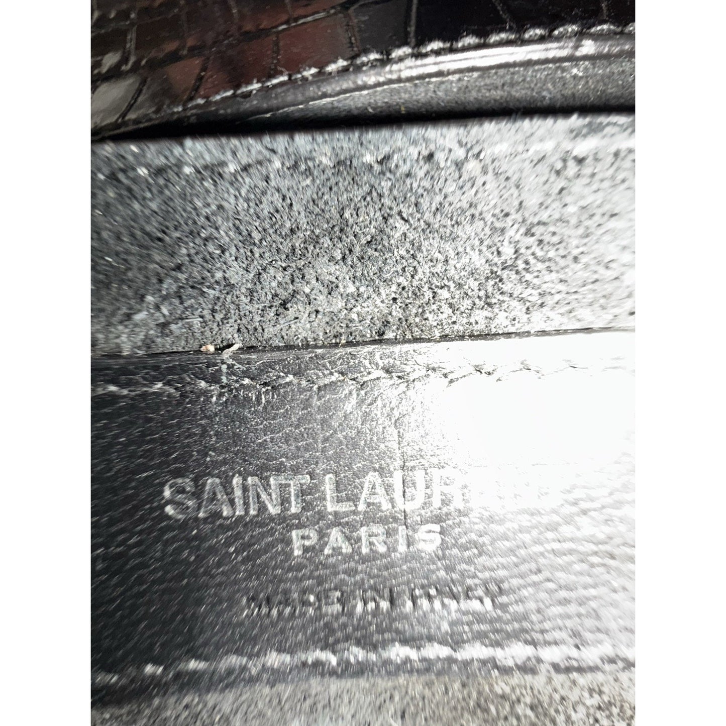 Saint Laurent Sunset Black Shiny Crocodile Embossed Leather Shoulder Bag