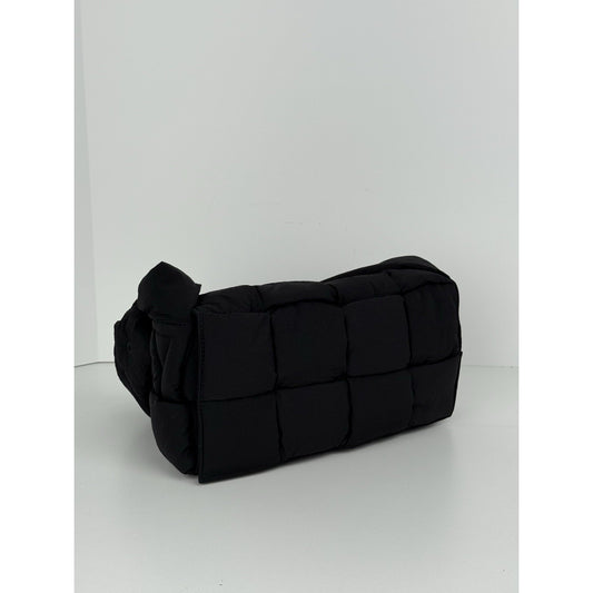 BOTTEGA VENETA Maxi Padded Tech Cassette Shoulder Bag Black Nylon Shoulder Bag