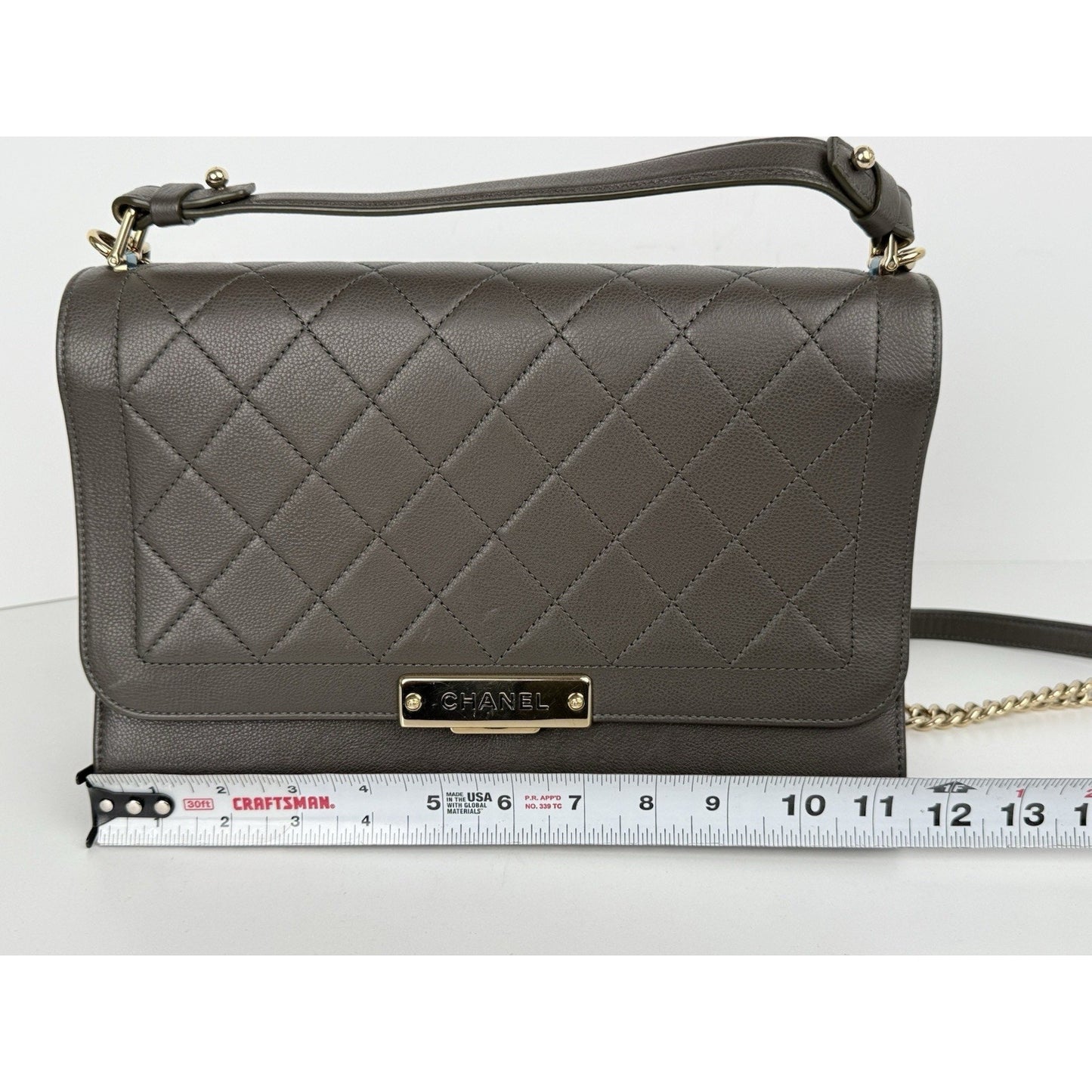 CHANEL CC Chain Shoulder Bag 2 Way Bag Calfskin Khaki Quilted Leather