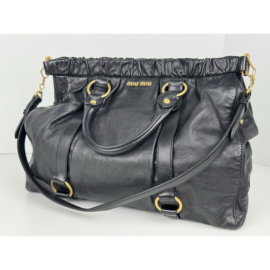 Miu Miu Vitello Lux Shoulder Bag Black Leather with Gold Hardware C-6