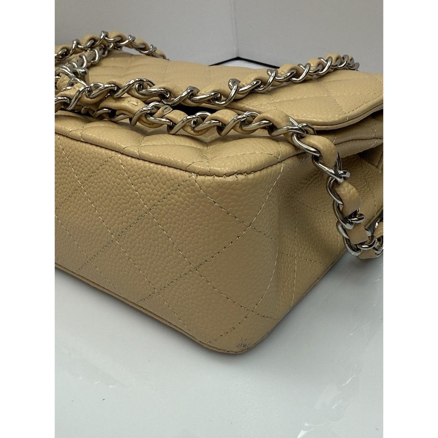 CHANEL Medium Classic Double Flap Beige Caviar Leather Shoulder Bag 2012-2013
