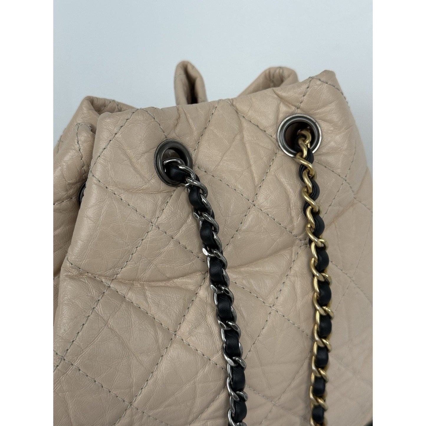 Chanel Gabrielle Small Backpack Aged Calfskin Beige and Black B-7