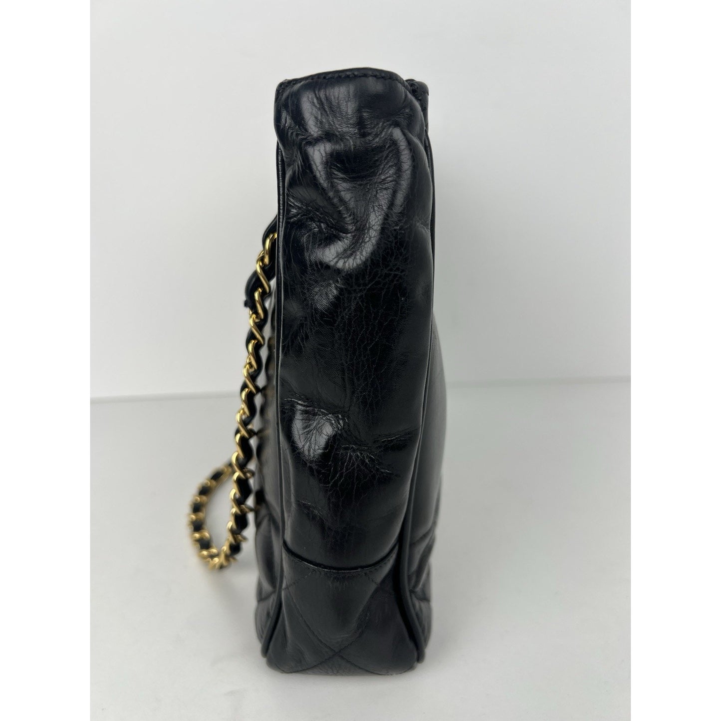 CHANEL Vintage Lambskin Black Leather Tote Shoulder Bag (1989-1991)