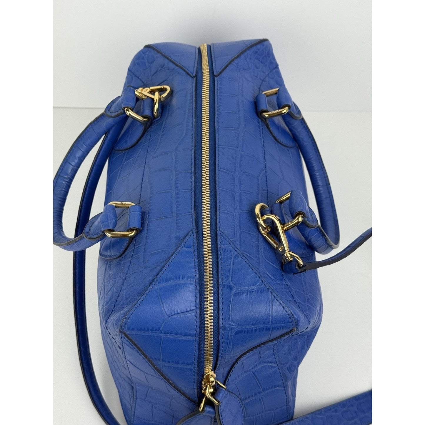 MCM Hand Bag Blue Croc Embossed Leather 2way