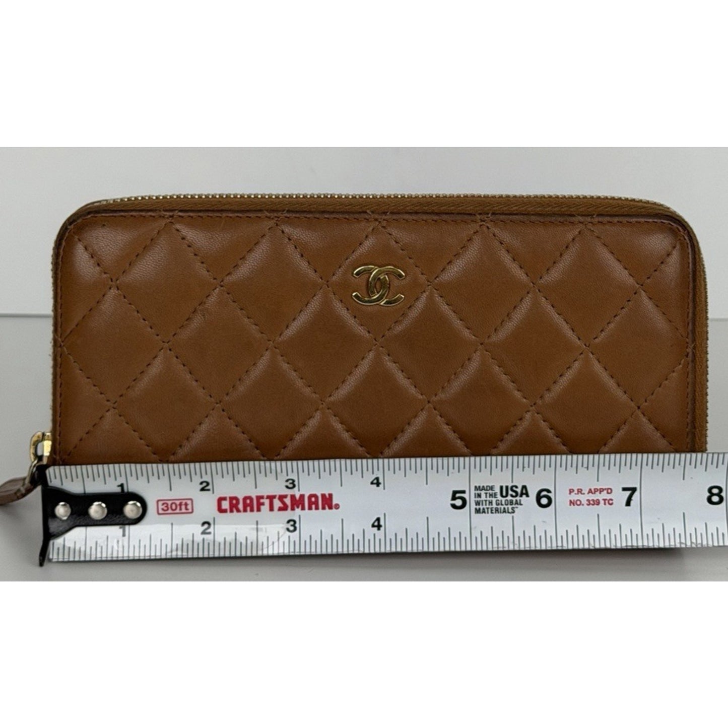 Chanel Timeless Quilted Leather Zip Around Wallet Brown with Gold Hardware