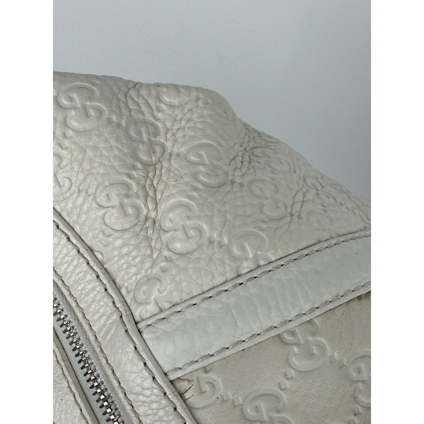 Gucci Guccissima Medium Techno Horsebit Hobo White Leather