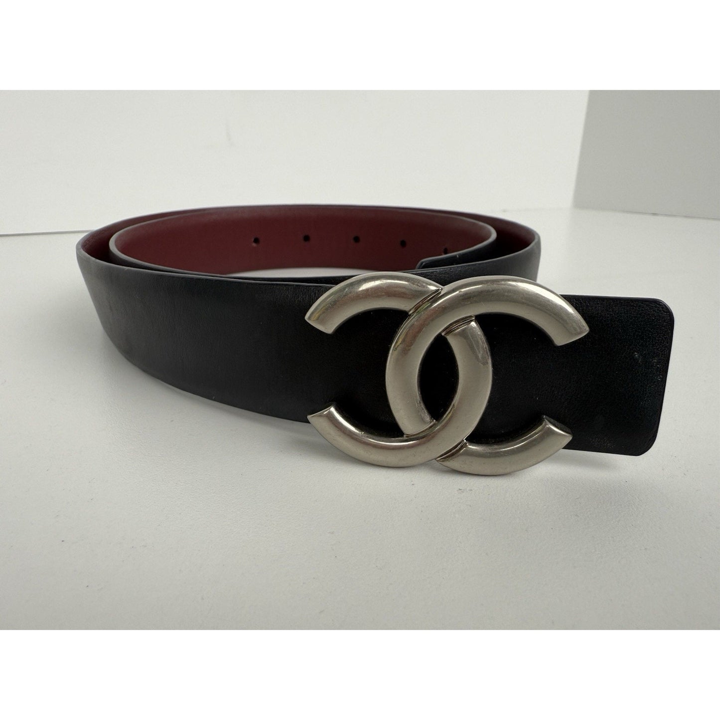 Chanel CC Belt B20 Reversible Black & Burgundy Size 32/80