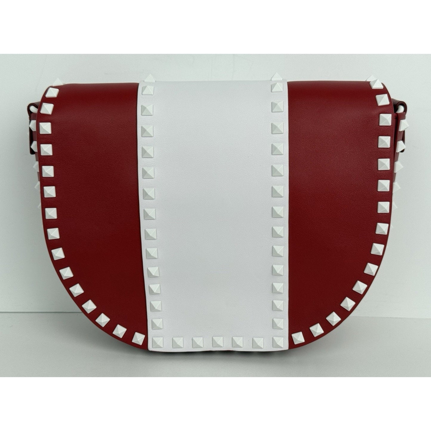 VALENTINO Red White Leather Rockstud Saddle Crossbody Bag