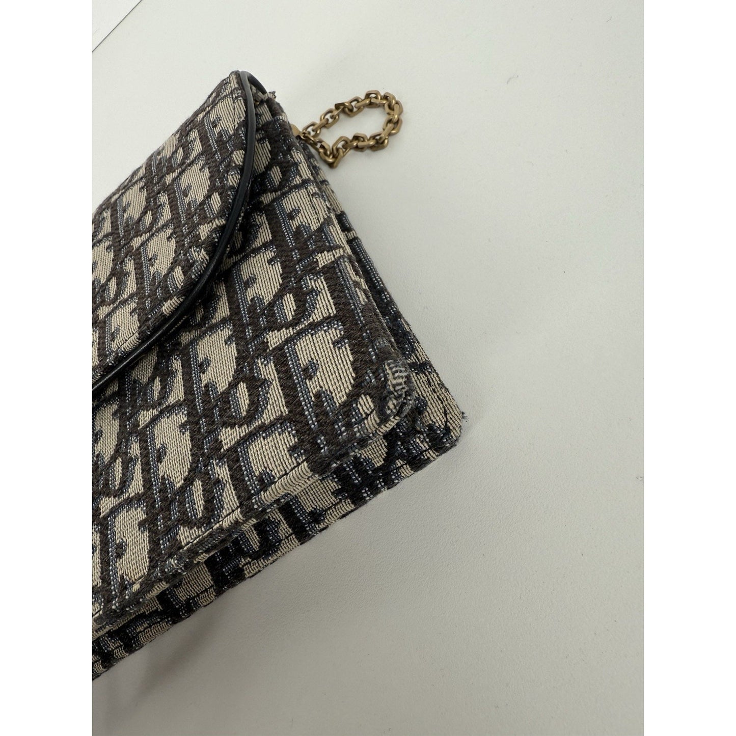 Blue Dior Oblique Jacquard Medium Saddle Pouch with Chain