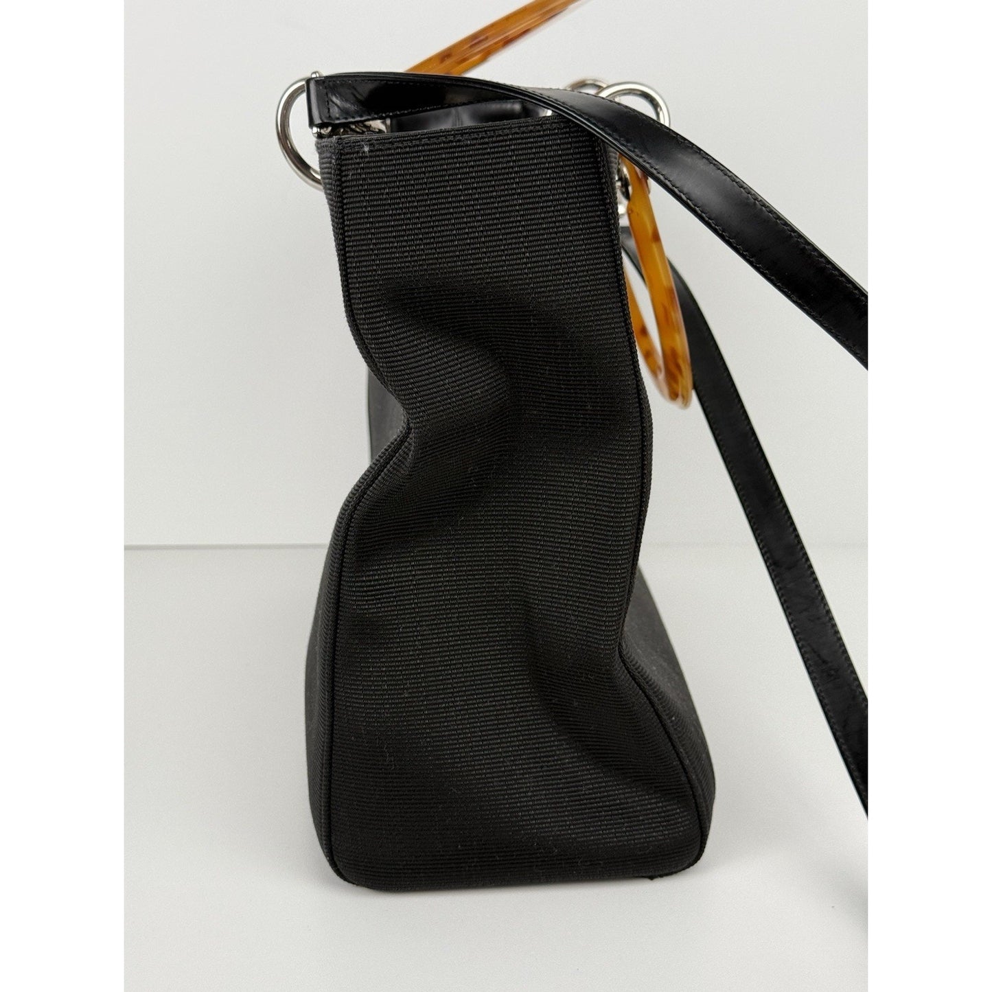 Christian Dior Large Lady Dior Tote in Canvas with Amber Handles