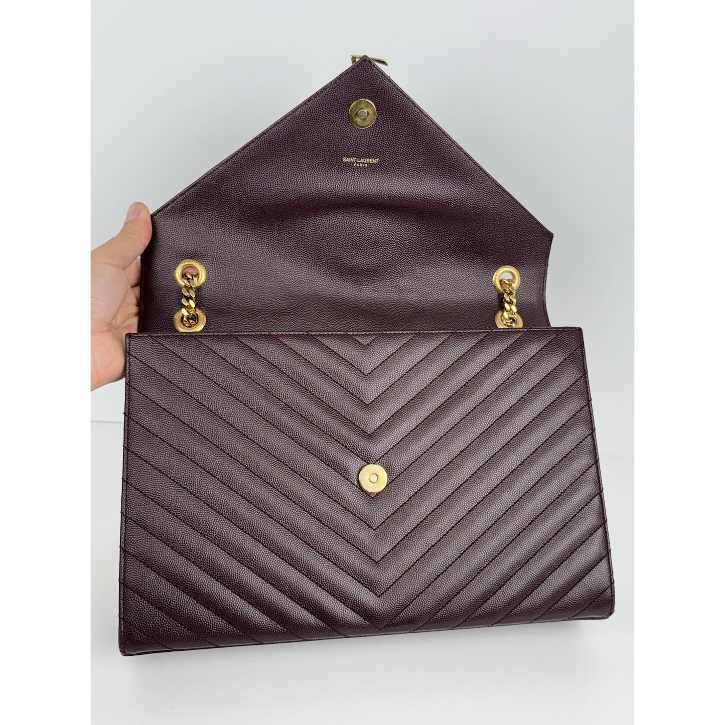 SAINT LAURENT Grain De Poudre Matelasse Chevron Large Monogram Satchel B-6