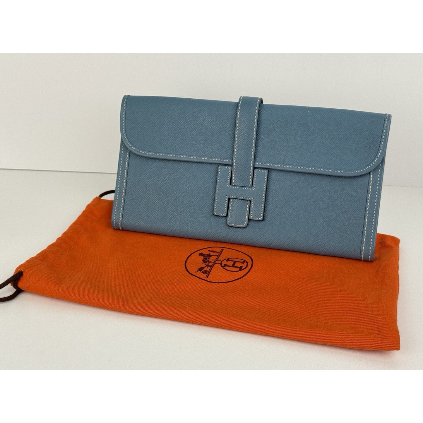 Hermes Jige Elan Clutch Swift 29 Blue Leather