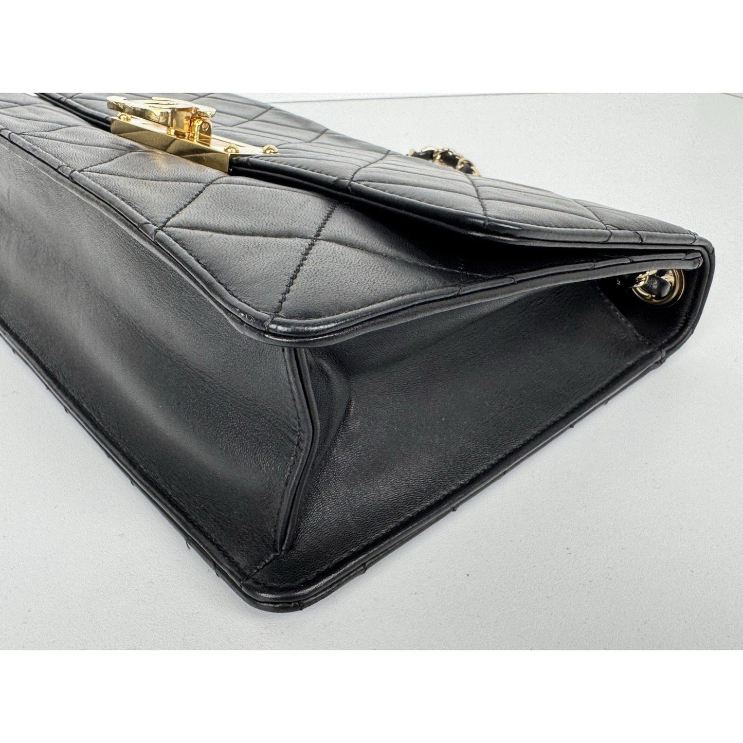 CHANEL Leather Quilted Golden Class Flap Black B-6