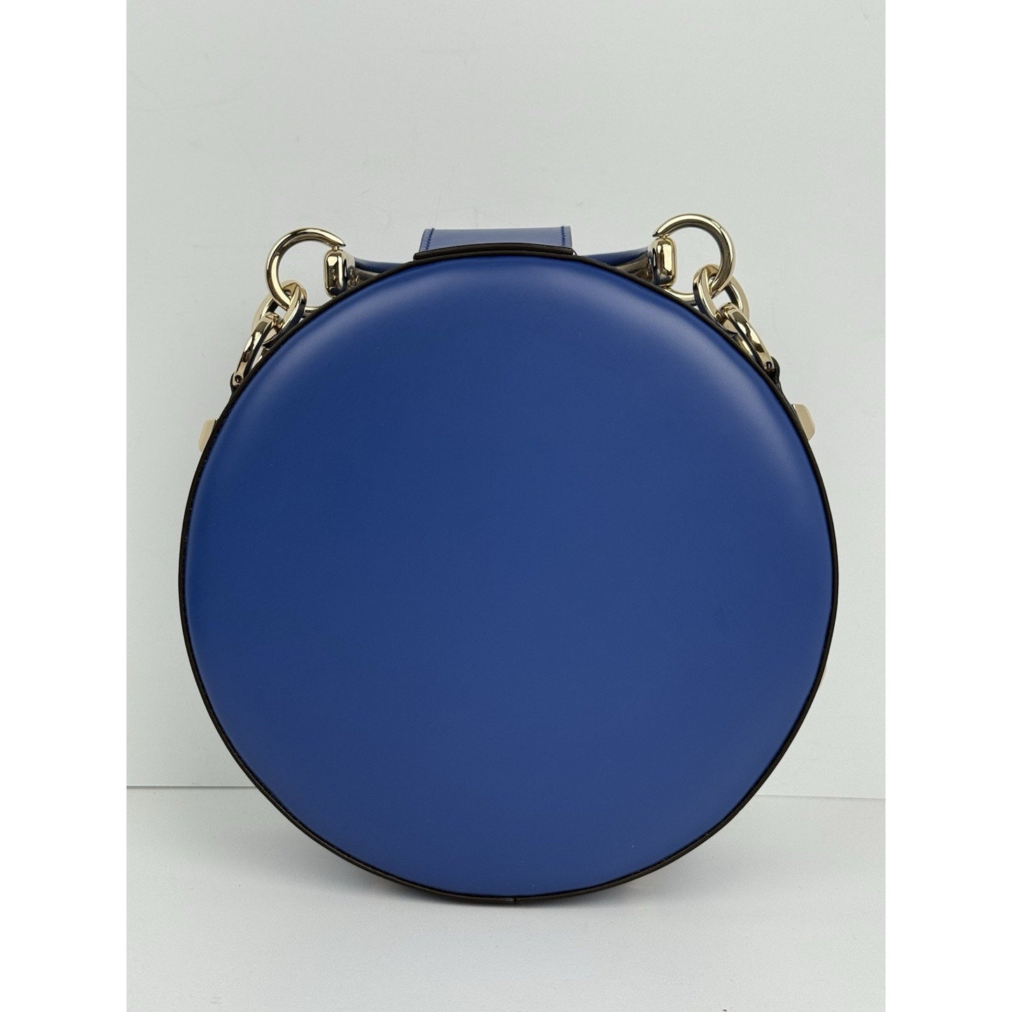 Salvatore Ferragamo Studio Round Bag Blue Leather with Gold Hardware