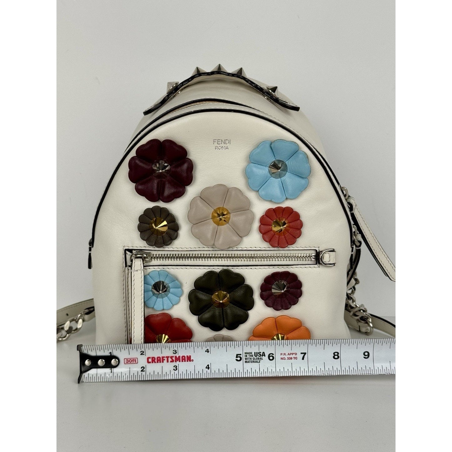 Fendi Flowerland Mini Backpack White Multicolor Leather C-6