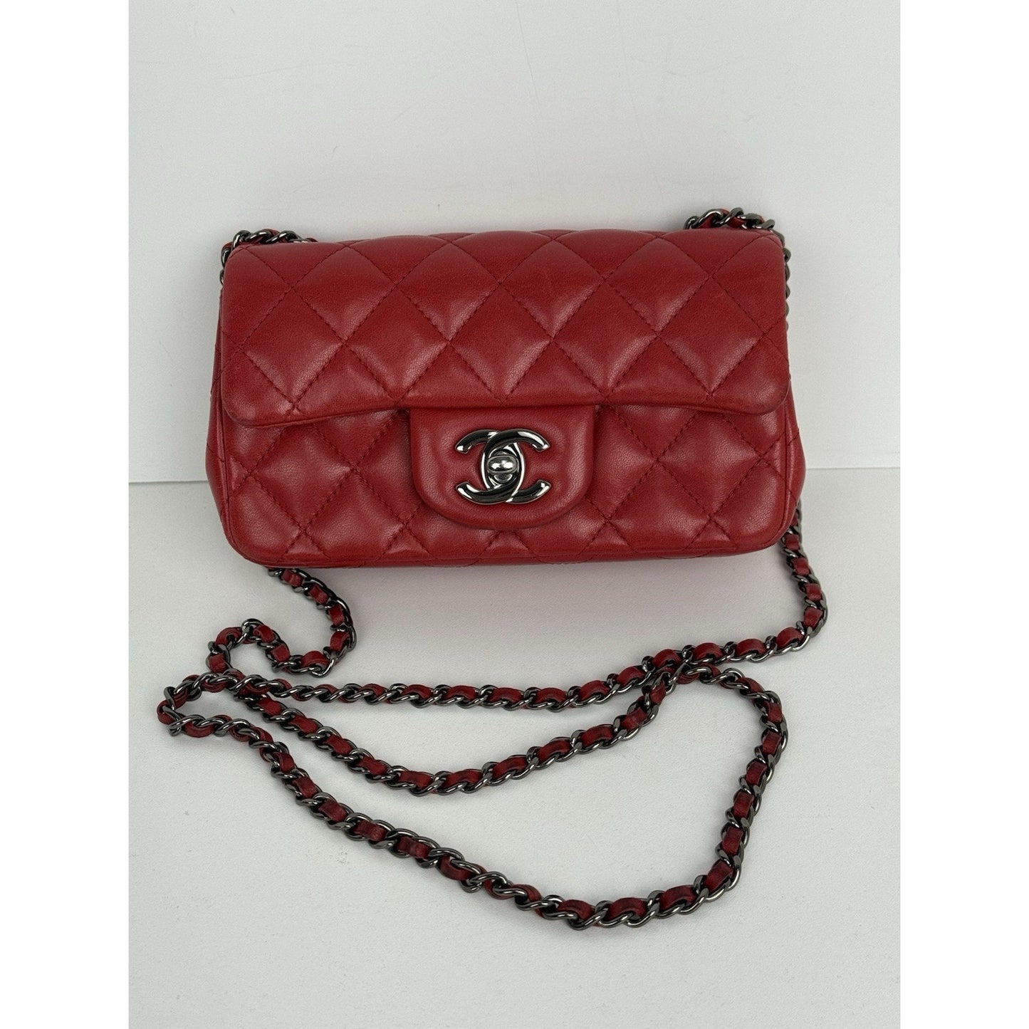 Chanel Classic Timeless Leather Crossbody Bag Red with Silver Hardware