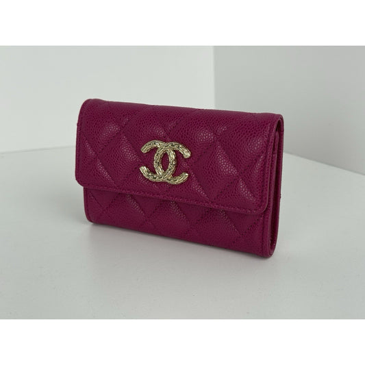 Chanel Interlocking CC Logo Bifold Pink Caviar Leather Women's Wallet