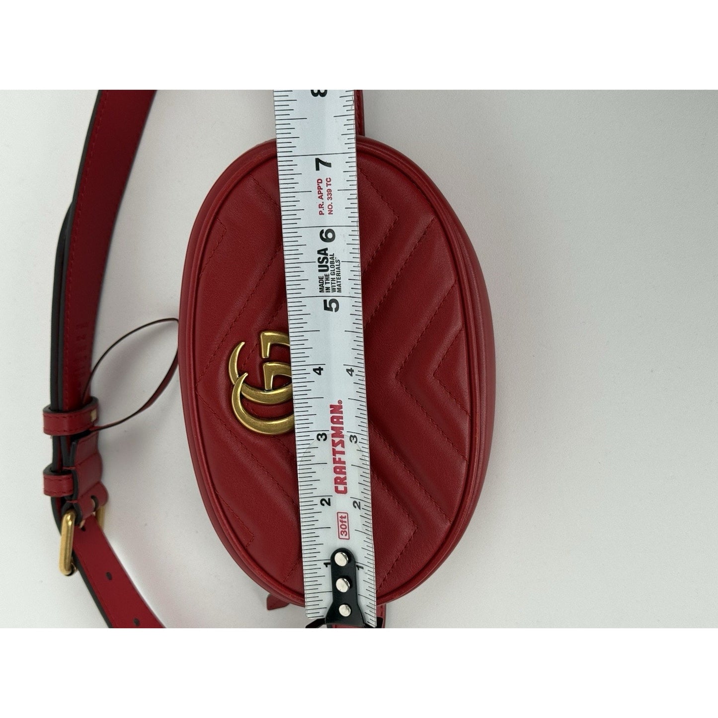 Gucci Marmont Red Leather Interlocking G Oval Belt Bag 75/30