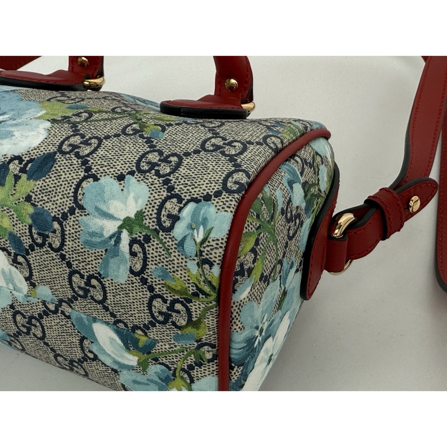 Gucci GG Supreme Blooms Boston Mini Bag with Top Handle and Crossbody Strap