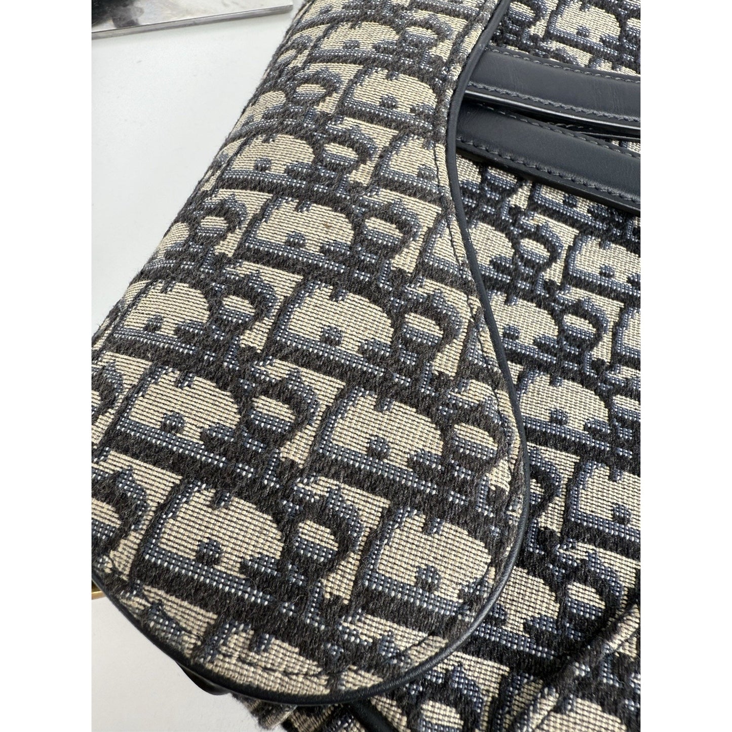 Christian Dior Oblique Jacquard Blue Canvas Saddle Women’s Shoulder Bag