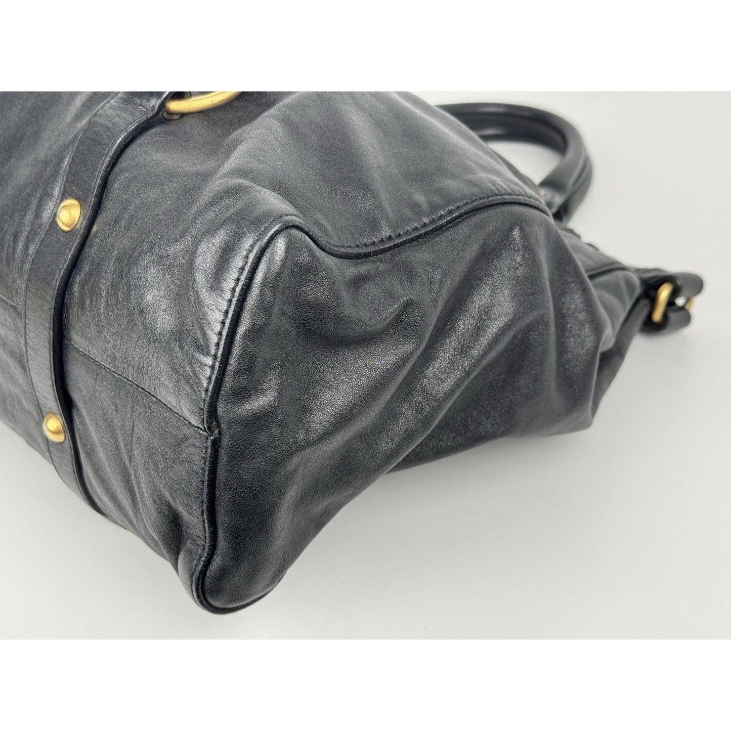 Miu Miu Vitello Lux Shoulder Bag Black Leather with Gold Hardware C-6