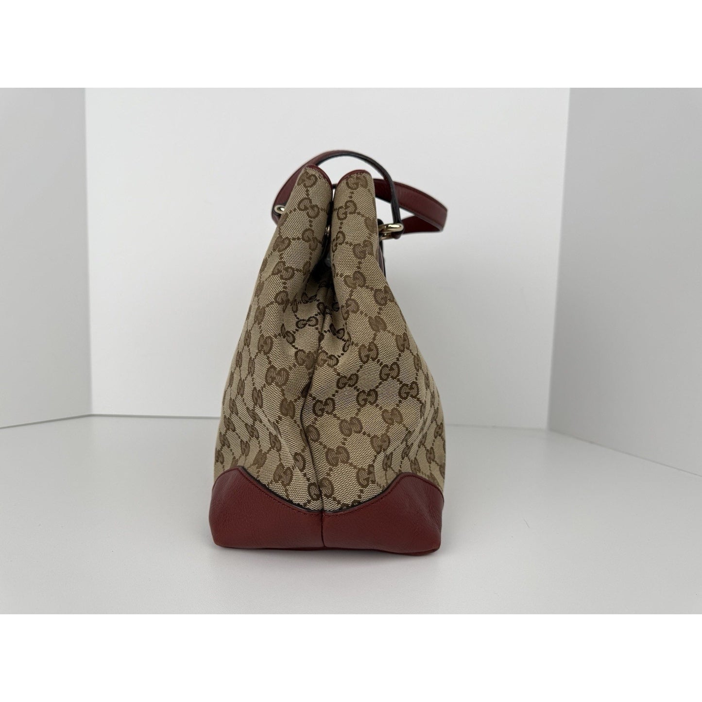Gucci Red/Beige GG Canvas and Leather Medium Supreme Web Dressage Tote