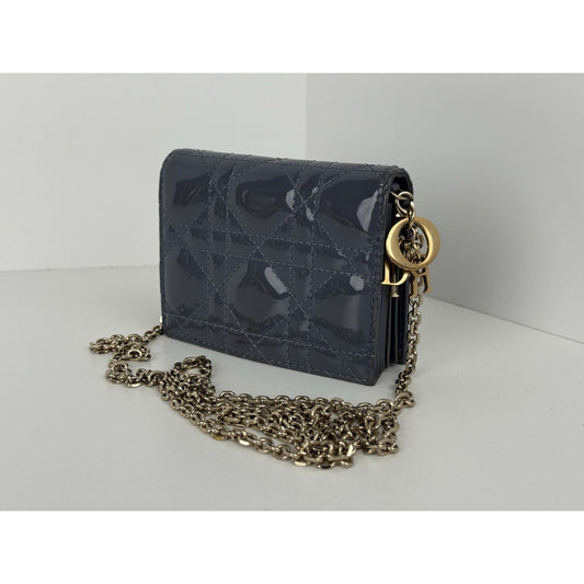 Christian Dior Lady Dior Nano Card Holder Chain Pouch Cannage Quilt Patent Purse