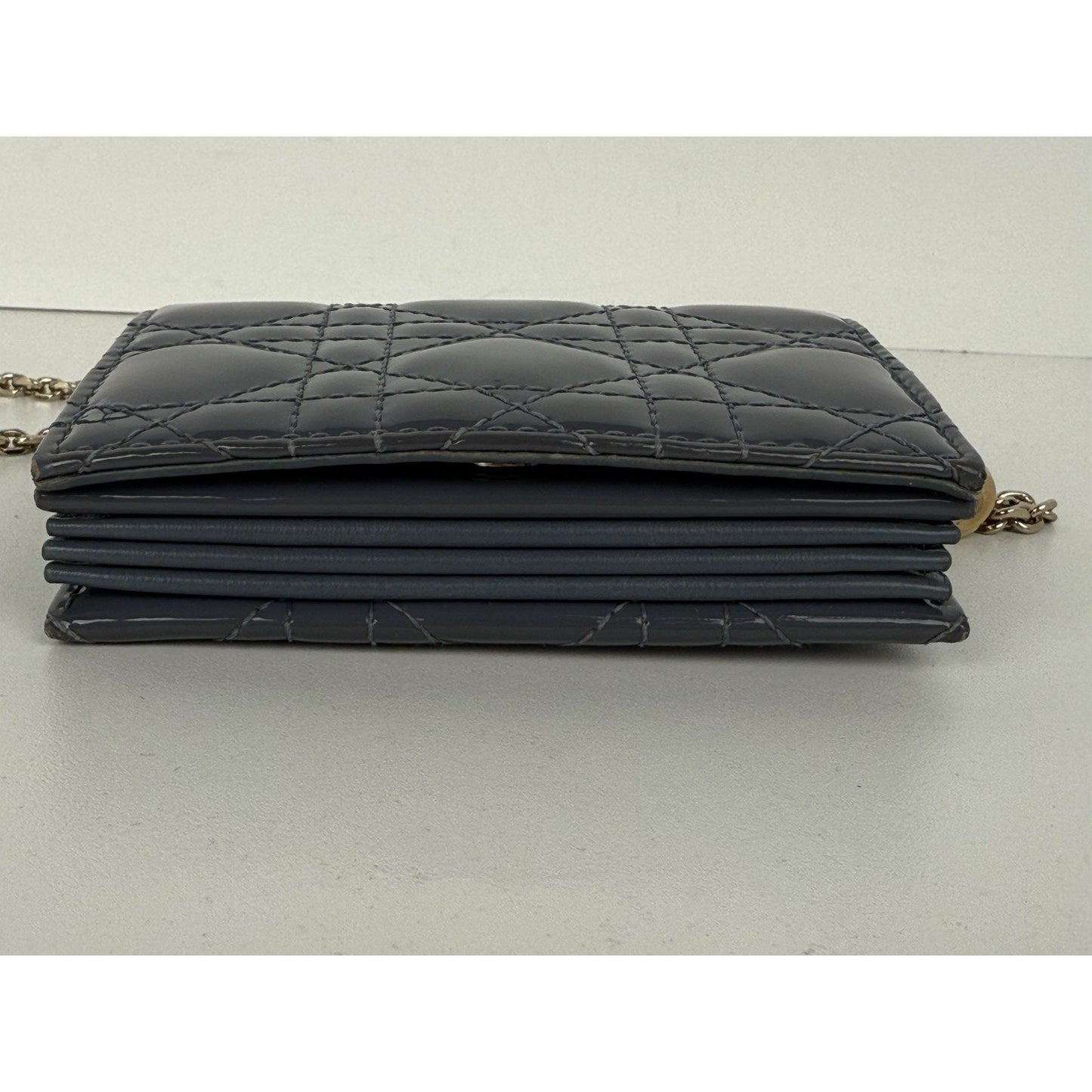 Christian Dior Lady Dior Nano Card Holder Chain Pouch Cannage Quilt Patent Purse