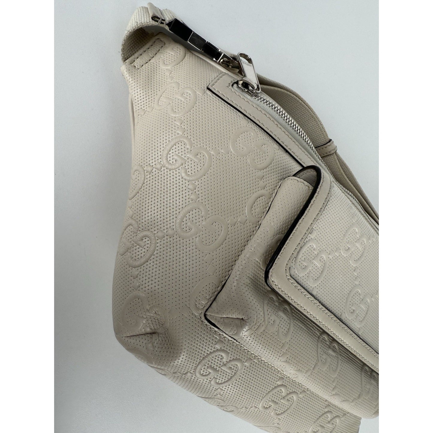 GUCCI GG Tennis Embossed Pocket Belt Bag Cream
